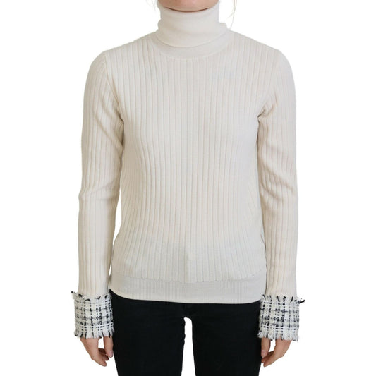 Ivory Turtleneck Wool Blend Sweater