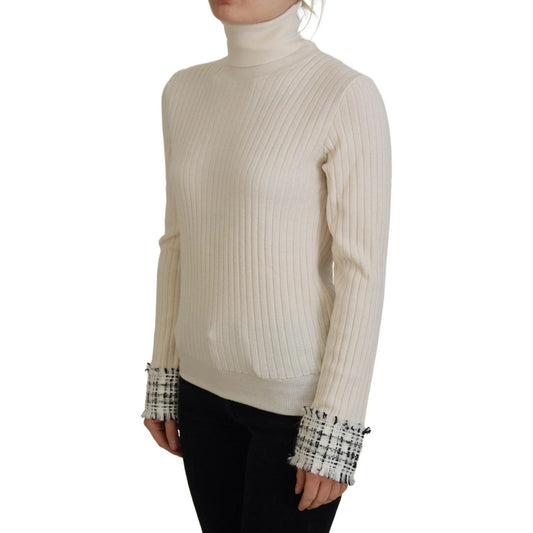 Ivory Turtleneck Wool Blend Sweater