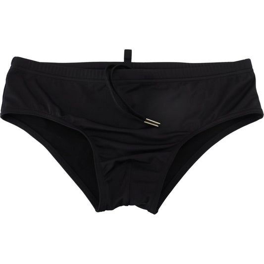 Elegant Black Swim Briefs with Orange Logo