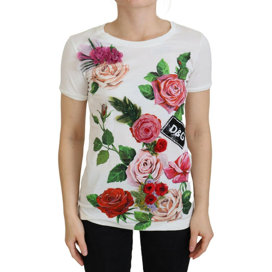 Elegant Multicolor Rose Print Cotton Tee