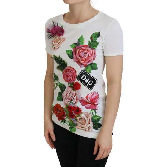 Elegant Multicolor Rose Print Cotton Tee