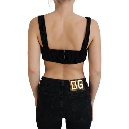 Dolce & Gabbana Black Leopard Cropped Bustier Corset Bra Top