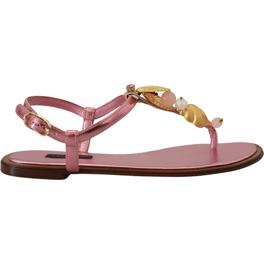 Chic Pink Leather Sandals with Exquisite Embellishment