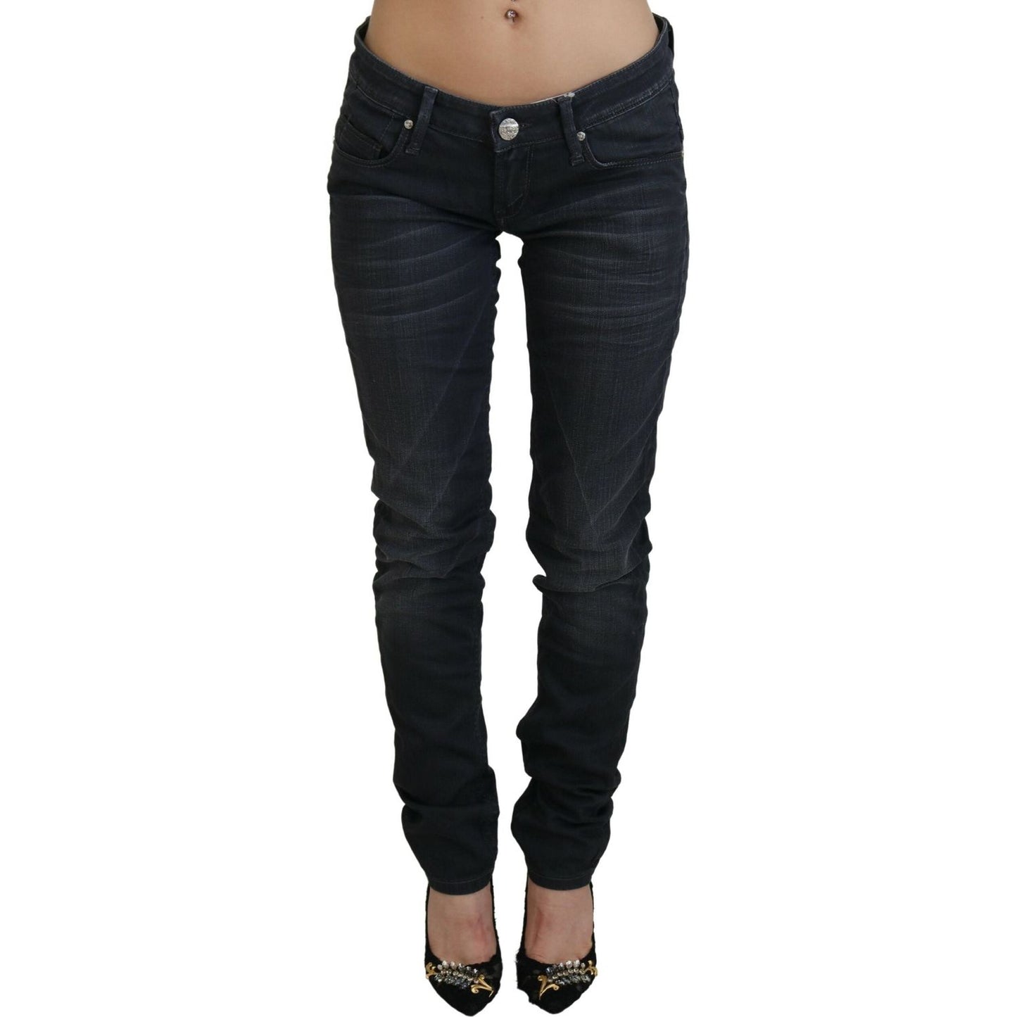Acht Black Washed Low Waist Slim Fit Cotton Denim Jeans