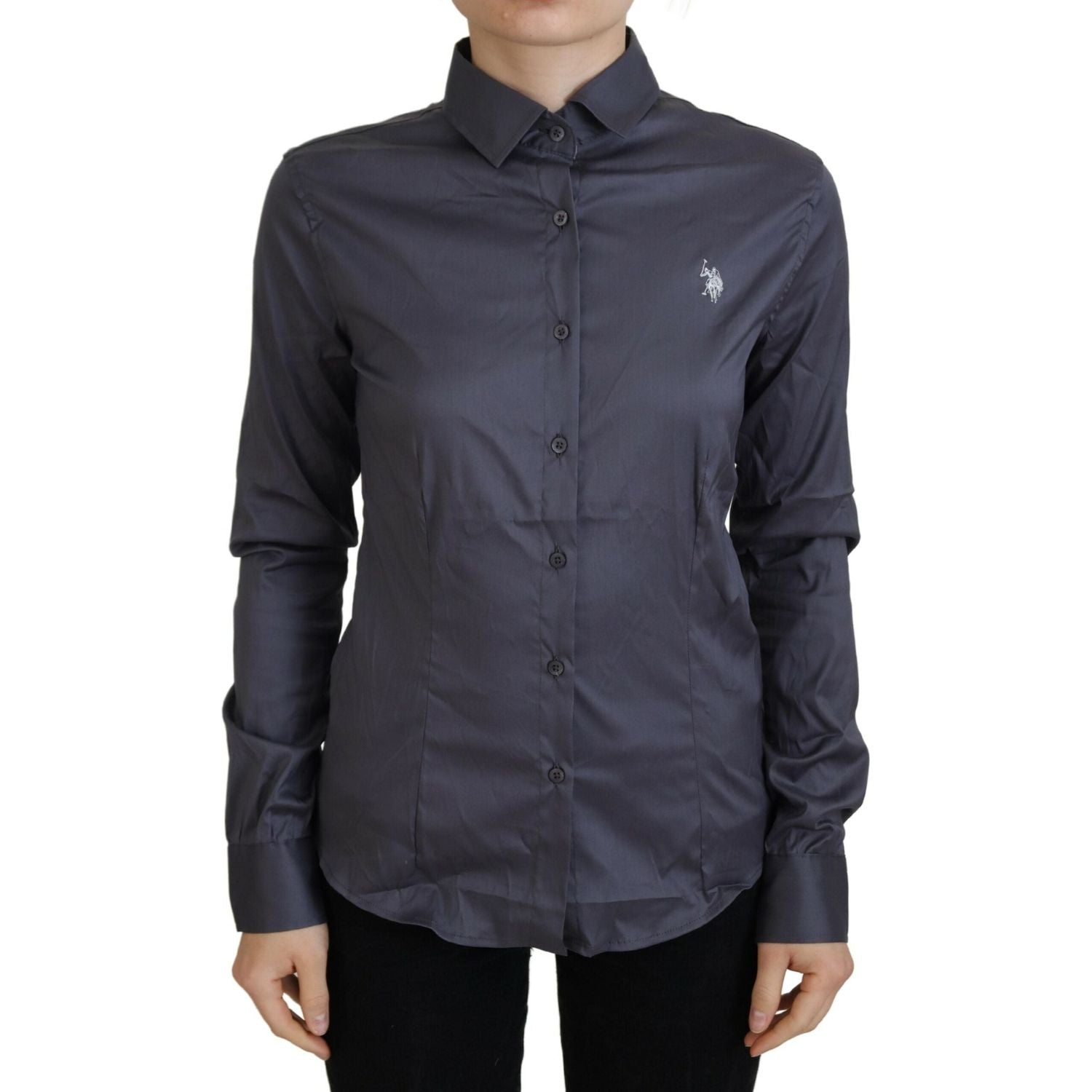 قميص بولو أنيق بأكمام طويلة باللون الرمادي من US POLO ASSN