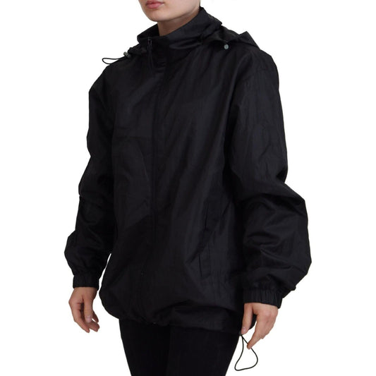 Sleek Black Nylon Bomber Jacket