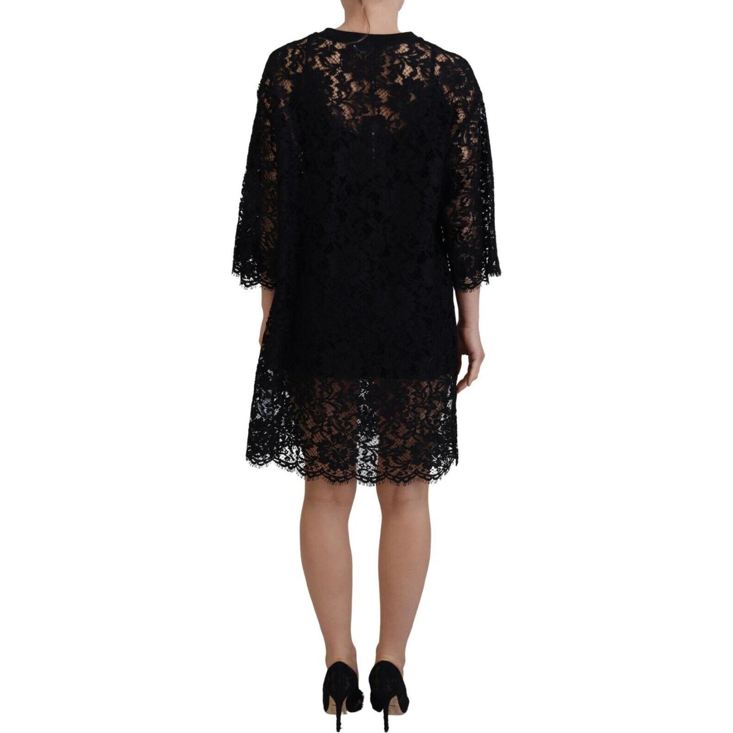 Elegant Black Floral Lace Shift Dress