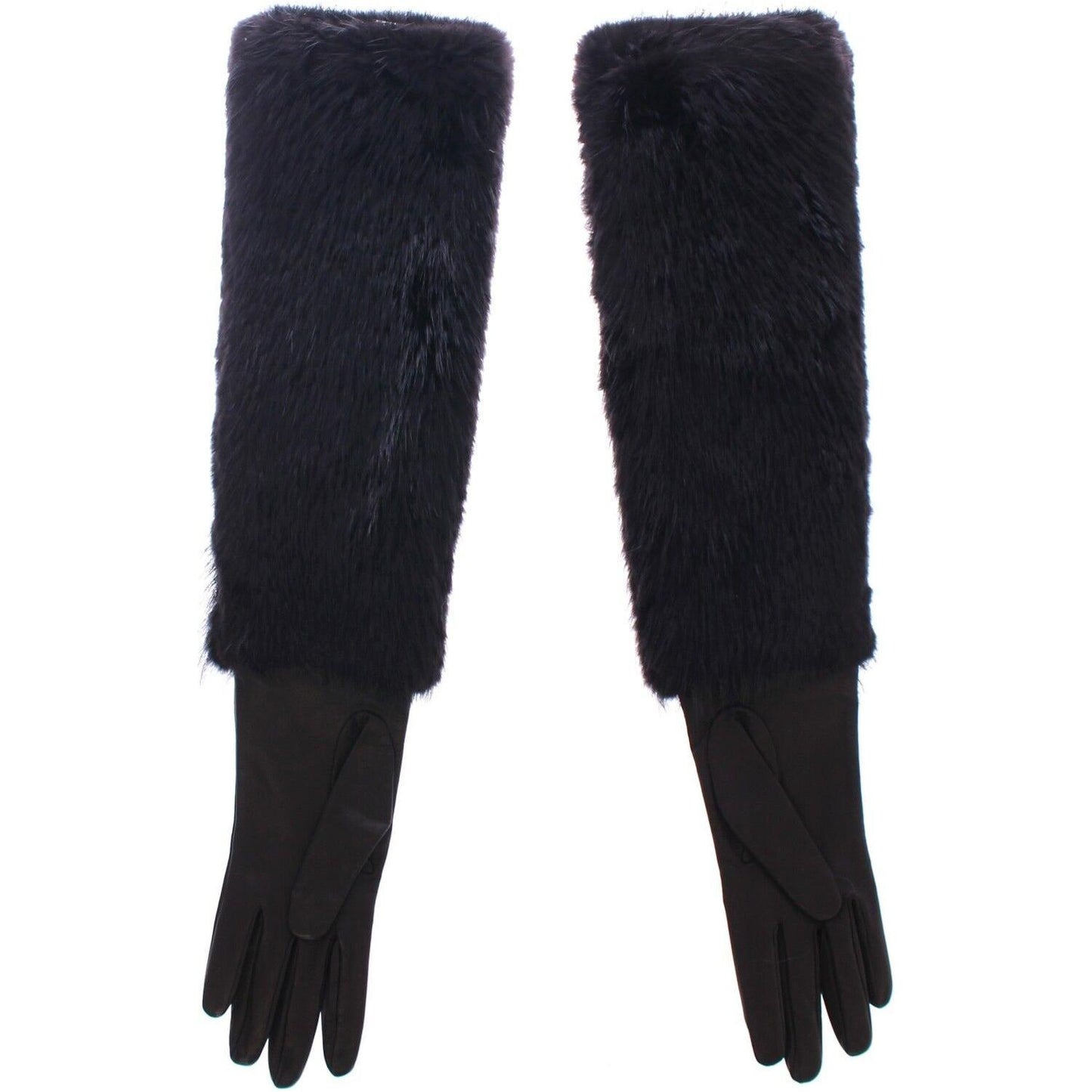 Dolce & Gabbana Black Beaver Fur Lambskin Leather Elbow Gloves