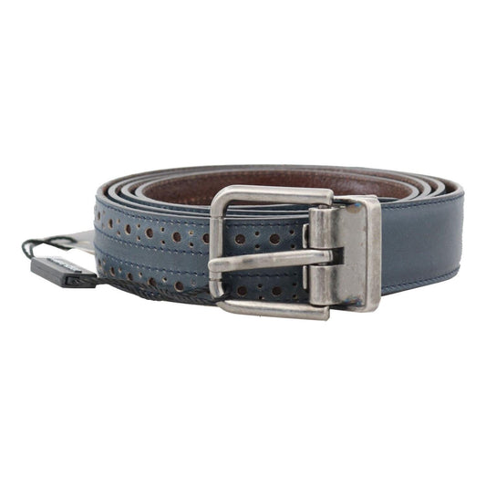 Elegant Blue Leather Men's Belt