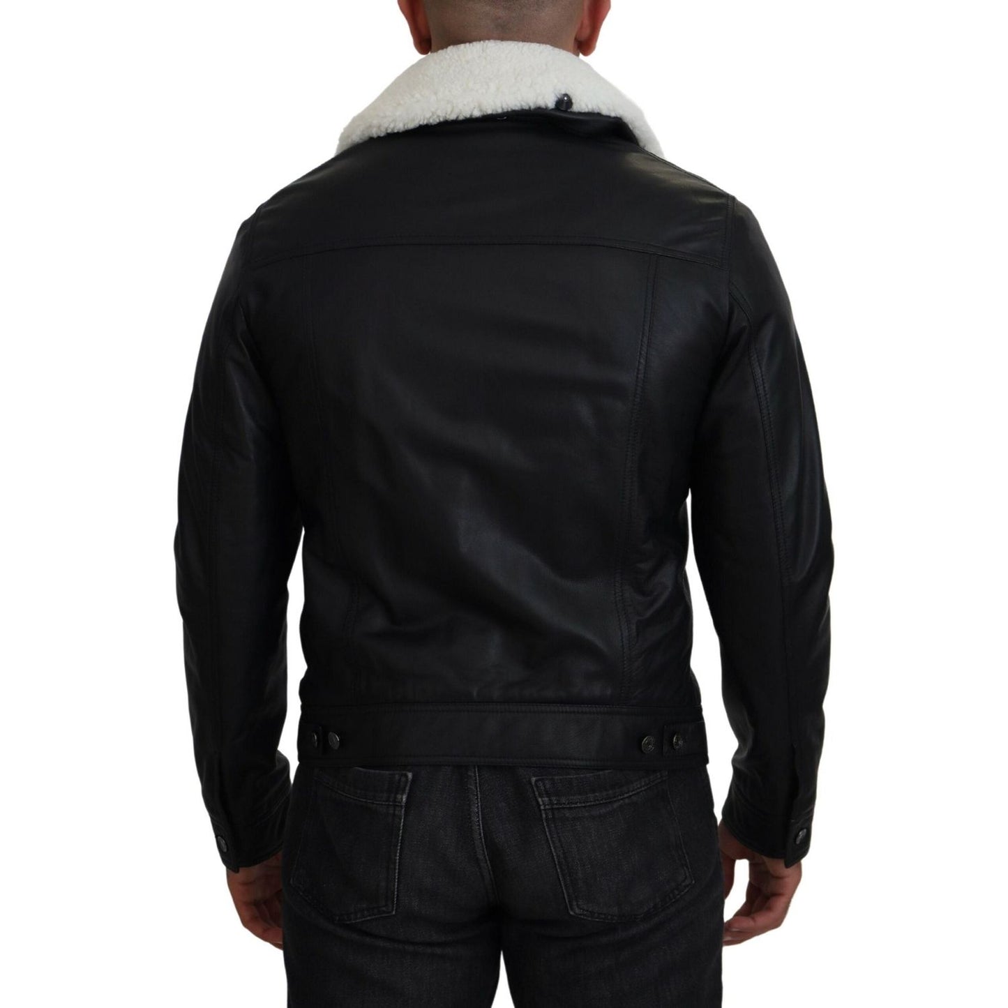 Elegant Black Leather Bomber Jacket