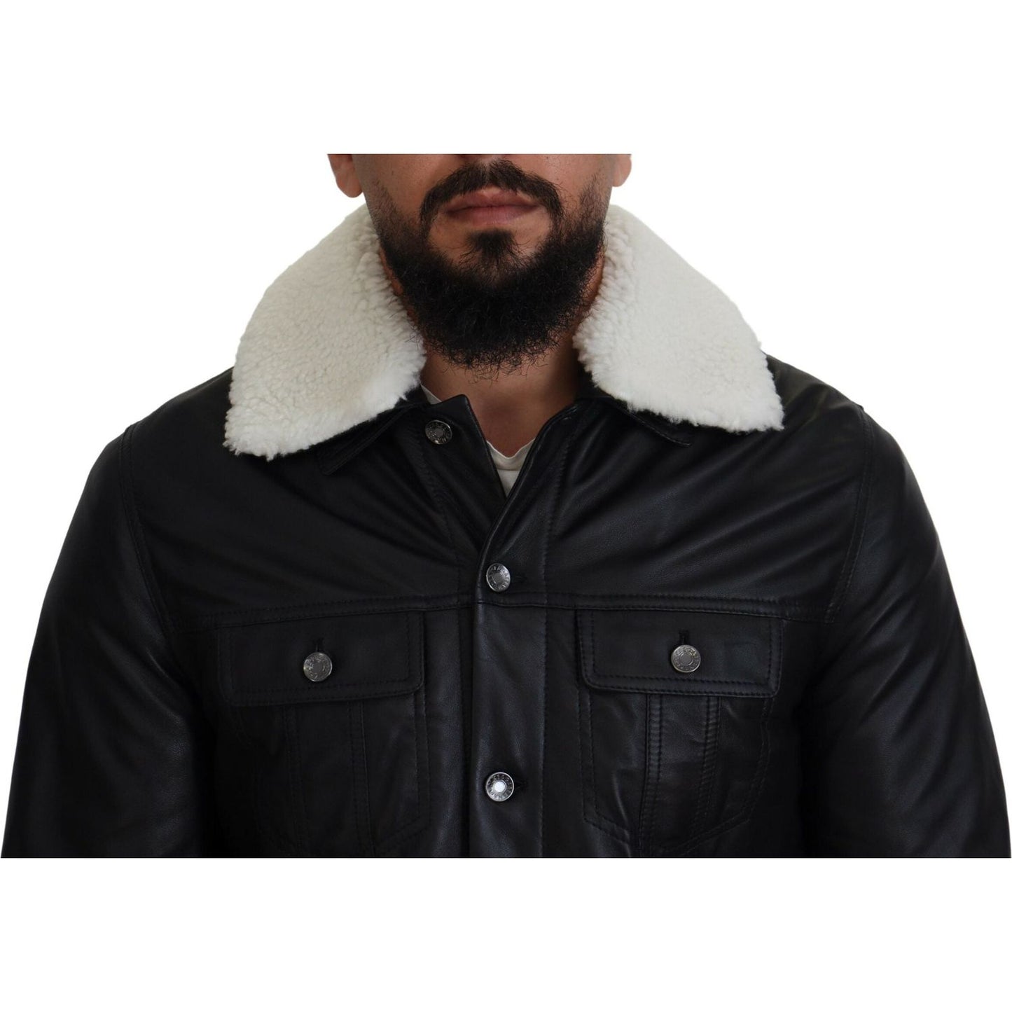 Elegant Black Leather Bomber Jacket