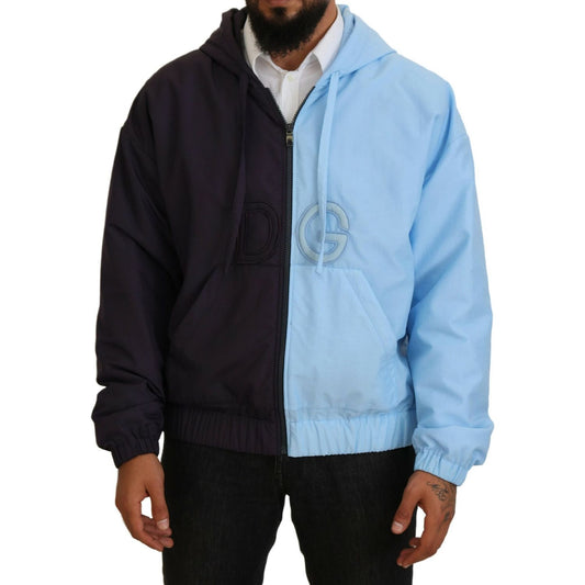 Elegant Hooded Blue Jacket - Full Zipper Closure