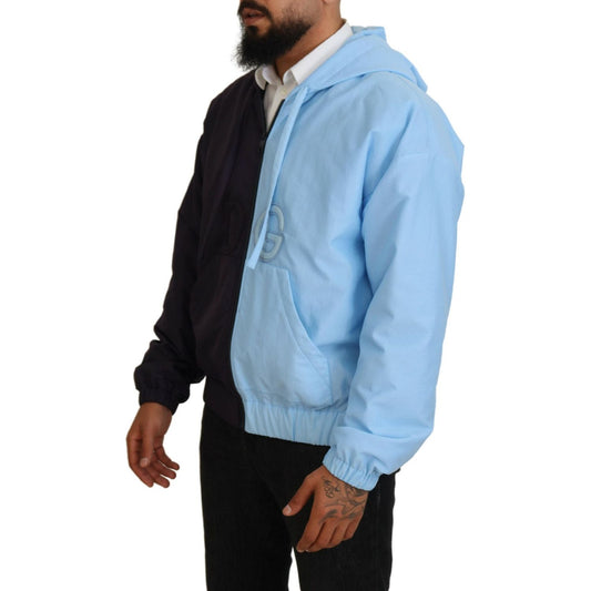 Elegant Hooded Blue Jacket - Full Zipper Closure