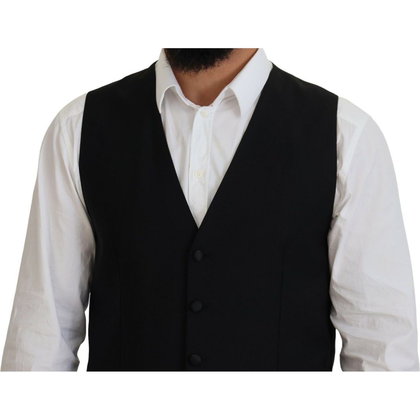 Dolce & Gabbana Black Virgin Wool Waistcoat Formal Vest