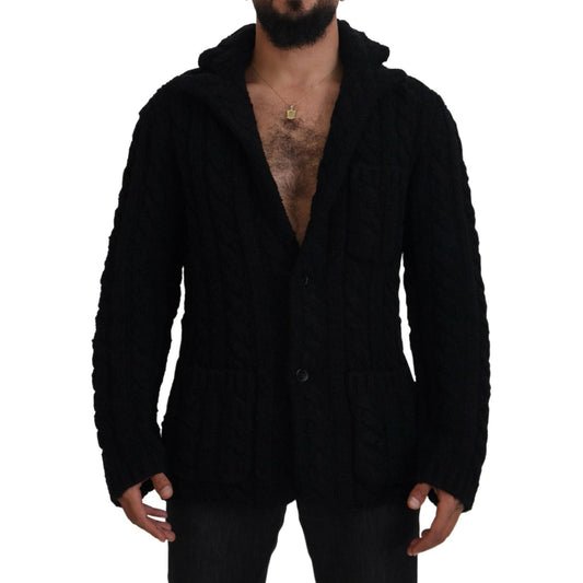 Elegant Black Wool-Cashmere Cardigan Sweater