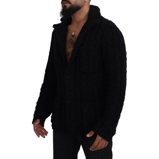 Elegant Black Wool-Cashmere Cardigan Sweater