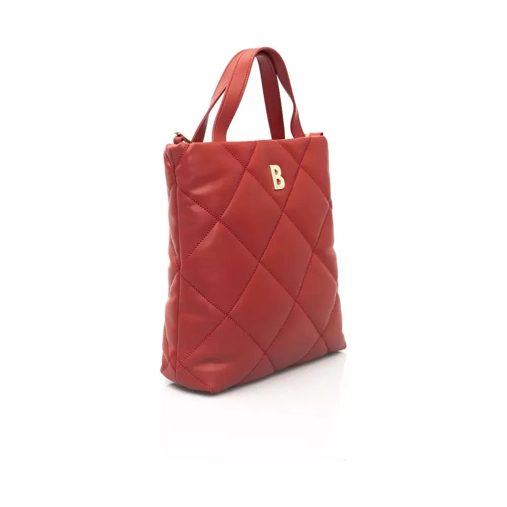 Elegant Red Leather Shoulder Bag with Golden Accents