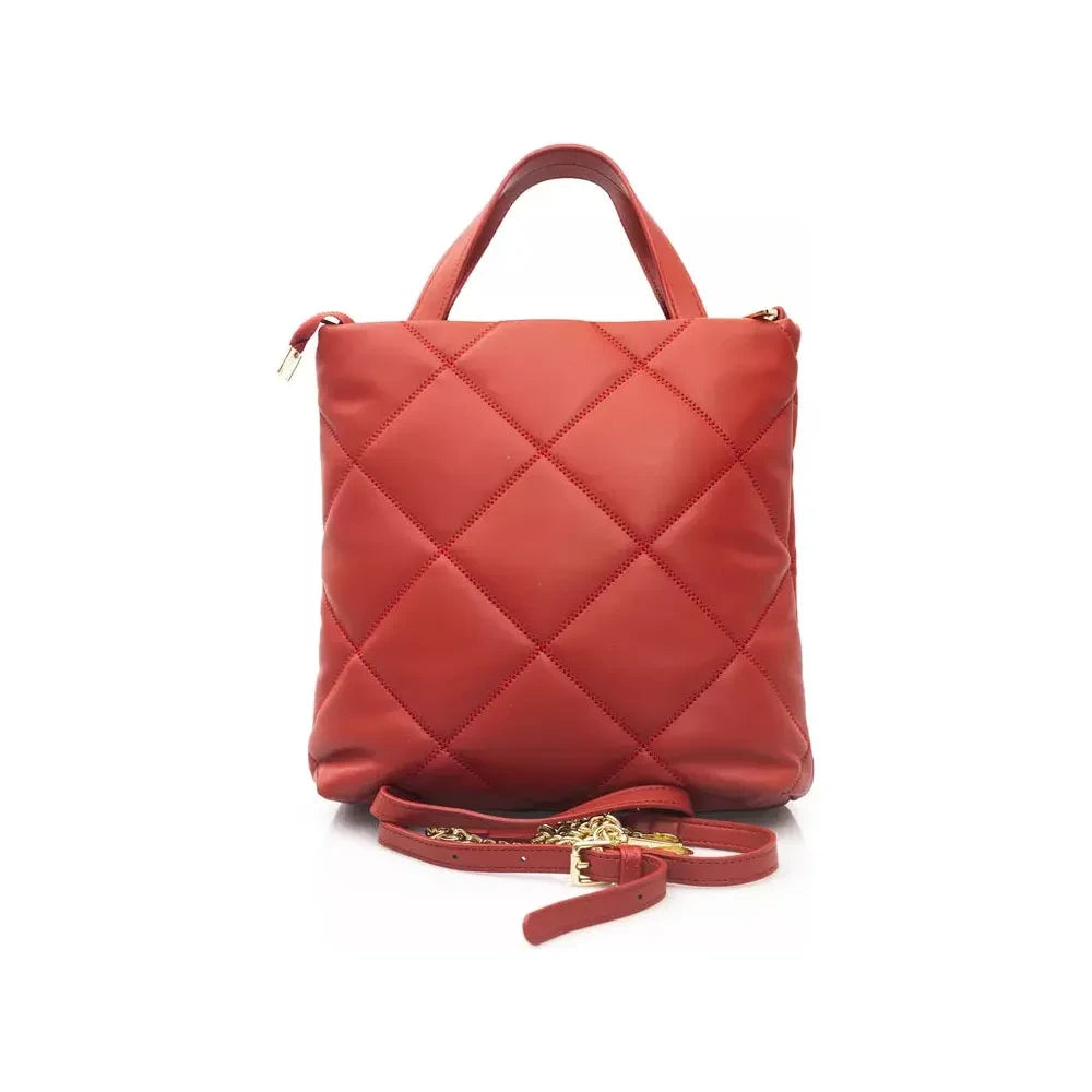 Elegant Red Leather Shoulder Bag with Golden Accents