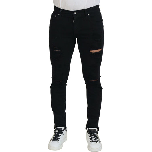 Svelte Black Tattered Slim Fit Denim