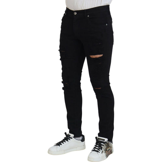 Svelte Black Tattered Slim Fit Denim