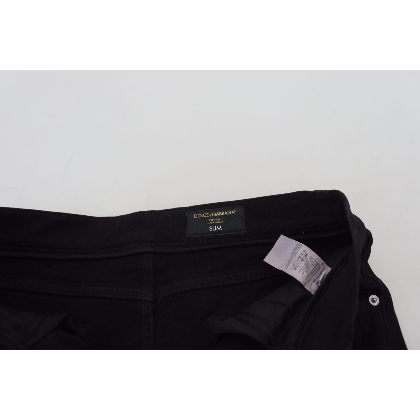 Dolce & Gabbana Black Slim Fit Tattered Denim Cotton Jeans