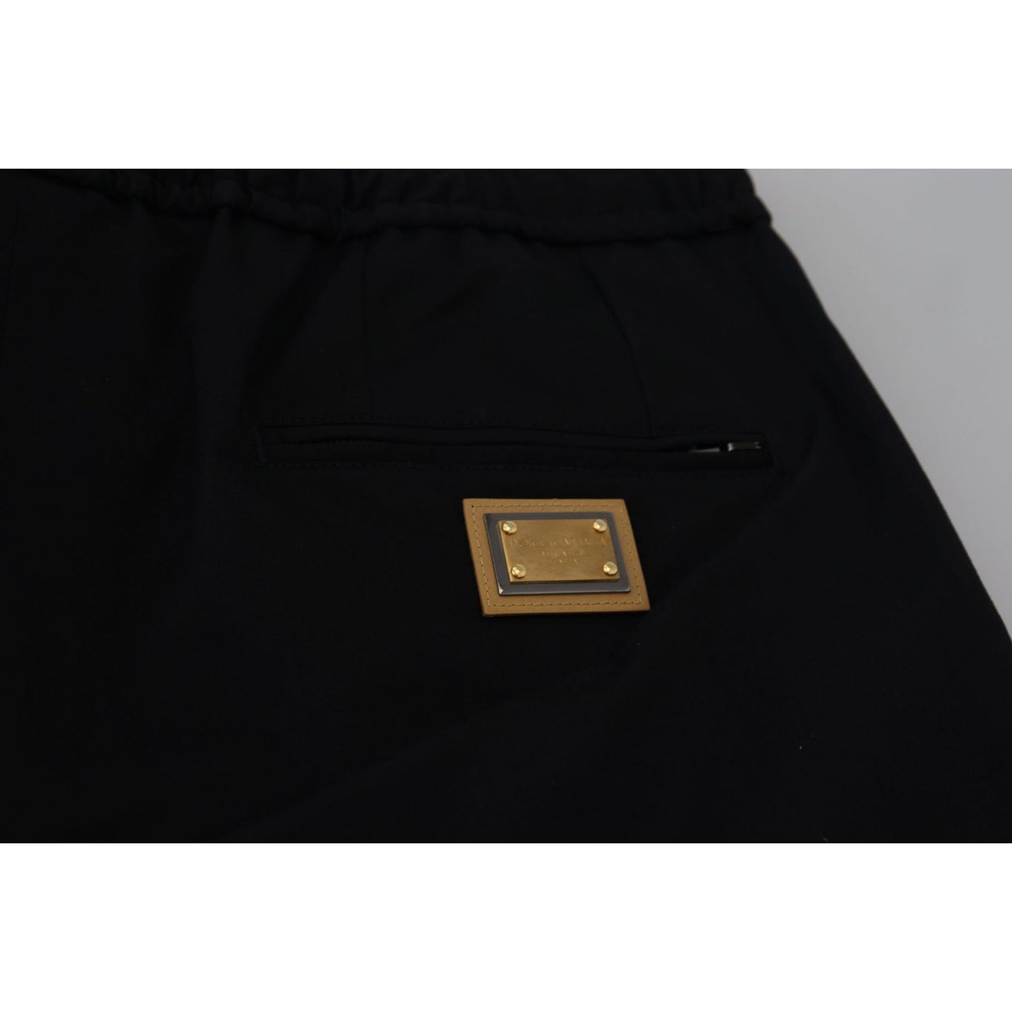 Dolce & Gabbana Black Cotton Elastic Waist DG Logo Cropped Pants