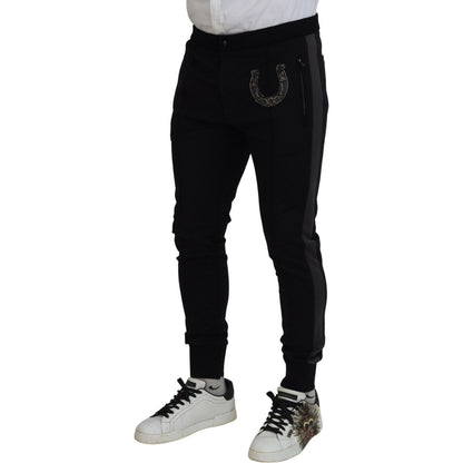 Dolce & Gabbana Black Wool Horseshoe Jogger Pants