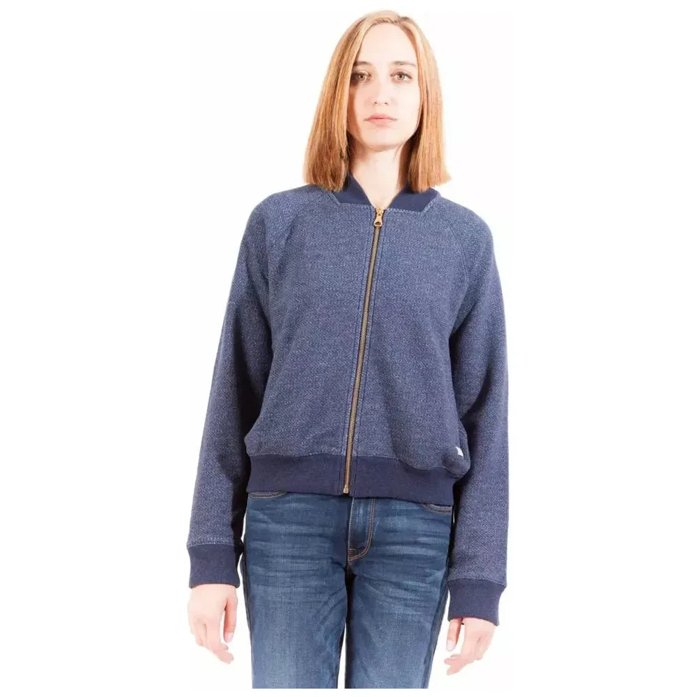 Elegant Long Sleeve Zip Sweatshirt in Blue