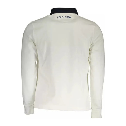 Elegant Long-Sleeved White Polo with Contrasting Details