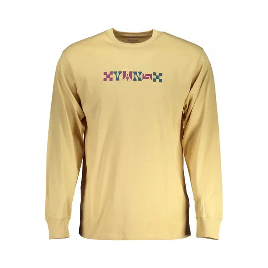 Beige Long Sleeve Cotton Tee with Logo Print Vans