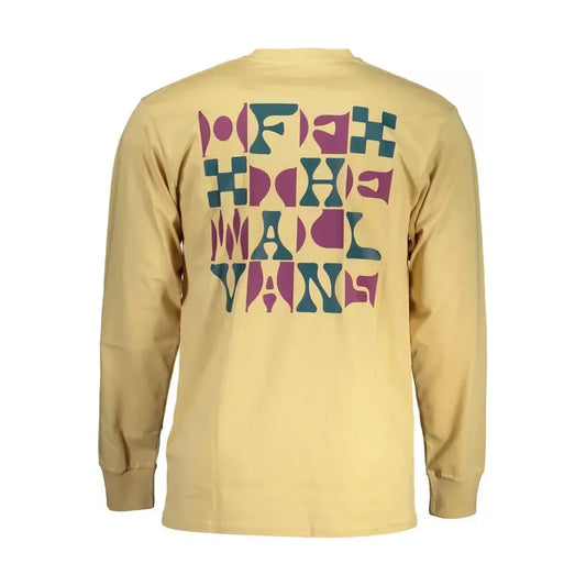 Beige Long Sleeve Cotton Tee with Logo Print Vans