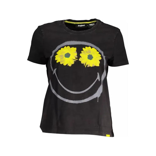 Chic Black Printed Cotton Tee with Logo Desigual