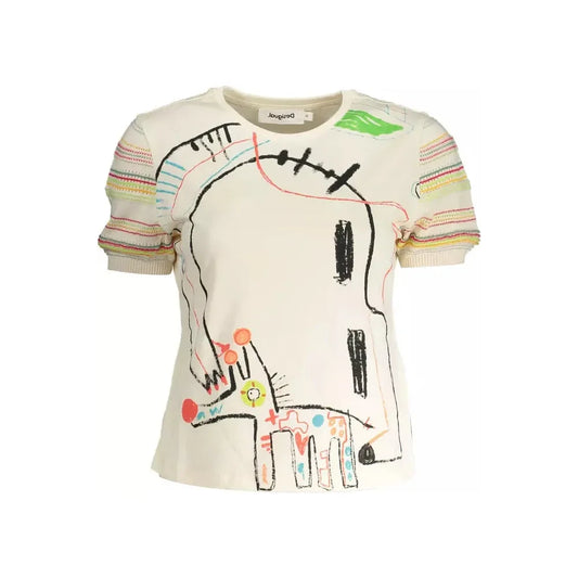 Chic Desigual Printed White Tee with Contrasting Accents