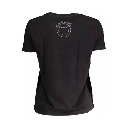 Chic Black Printed Cotton Tee with Logo Desigual