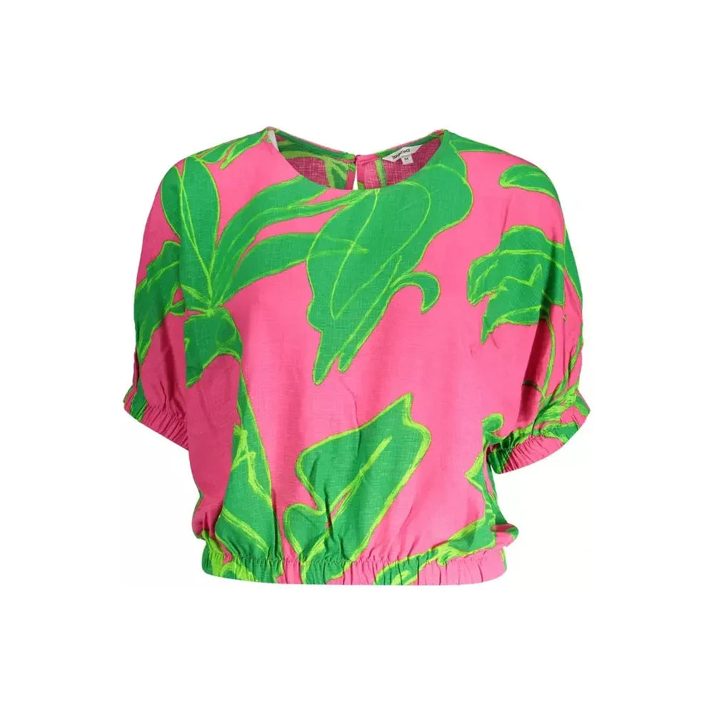 Chic Pink Viscose Blouse with Contrasting Details