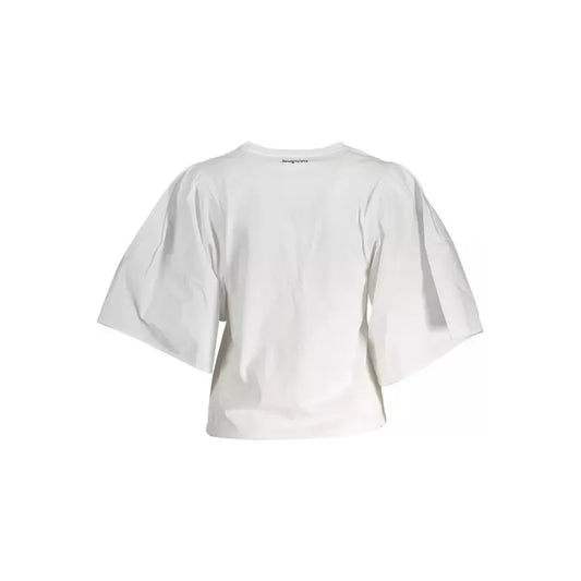 Chic White Embroidered Logo Tee with Wide Sleeves