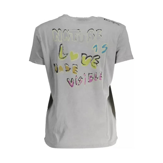 Chic Gray Printed Cotton Tee with Logo Desigual