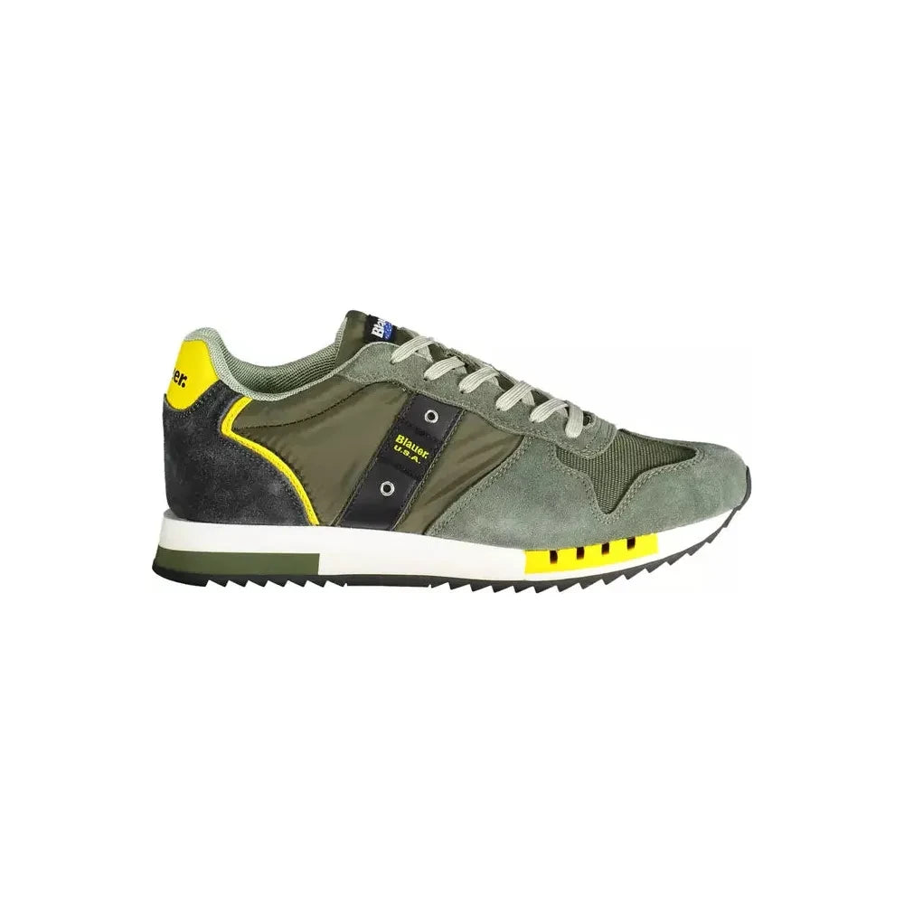 Green Lace-Up Sports Sneaker with Logo