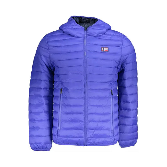 Sleek Blue Polyamide Hooded Jacket