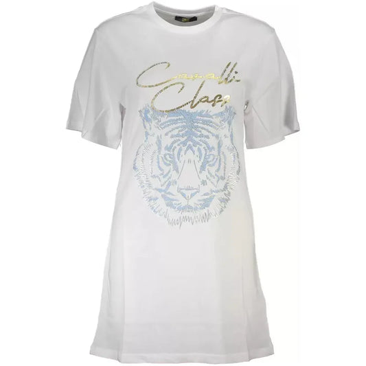 Elegant White Cotton Tee with Iconic Print Cavalli Class