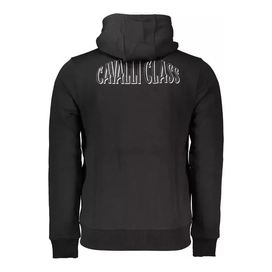 Elegant Black Hooded Zip Sweatshirt Cavalli Class