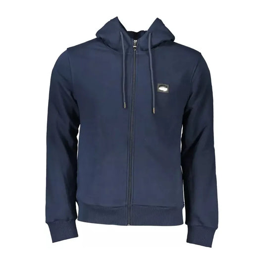 Elegant Blue Hooded Zip Sweatshirt Cavalli Class