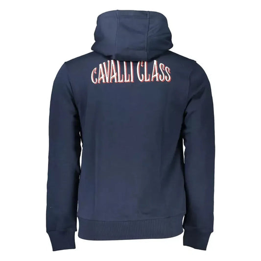 Elegant Blue Hooded Zip Sweatshirt Cavalli Class