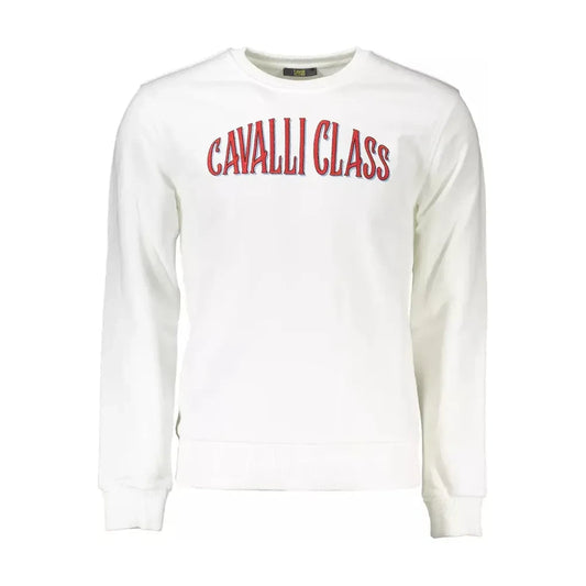 Cavalli Class Elegant White Embroidered Sweatshirt Cavalli Class