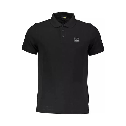 Elegant Black Cotton Polo with Signature Applique