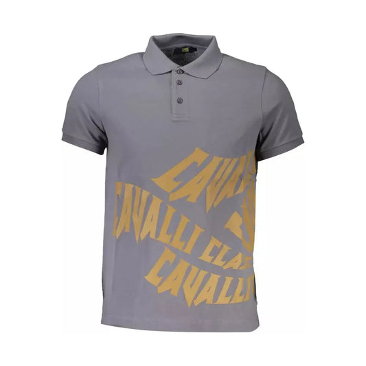 Sleek Gray Cotton Polo with Classic Print