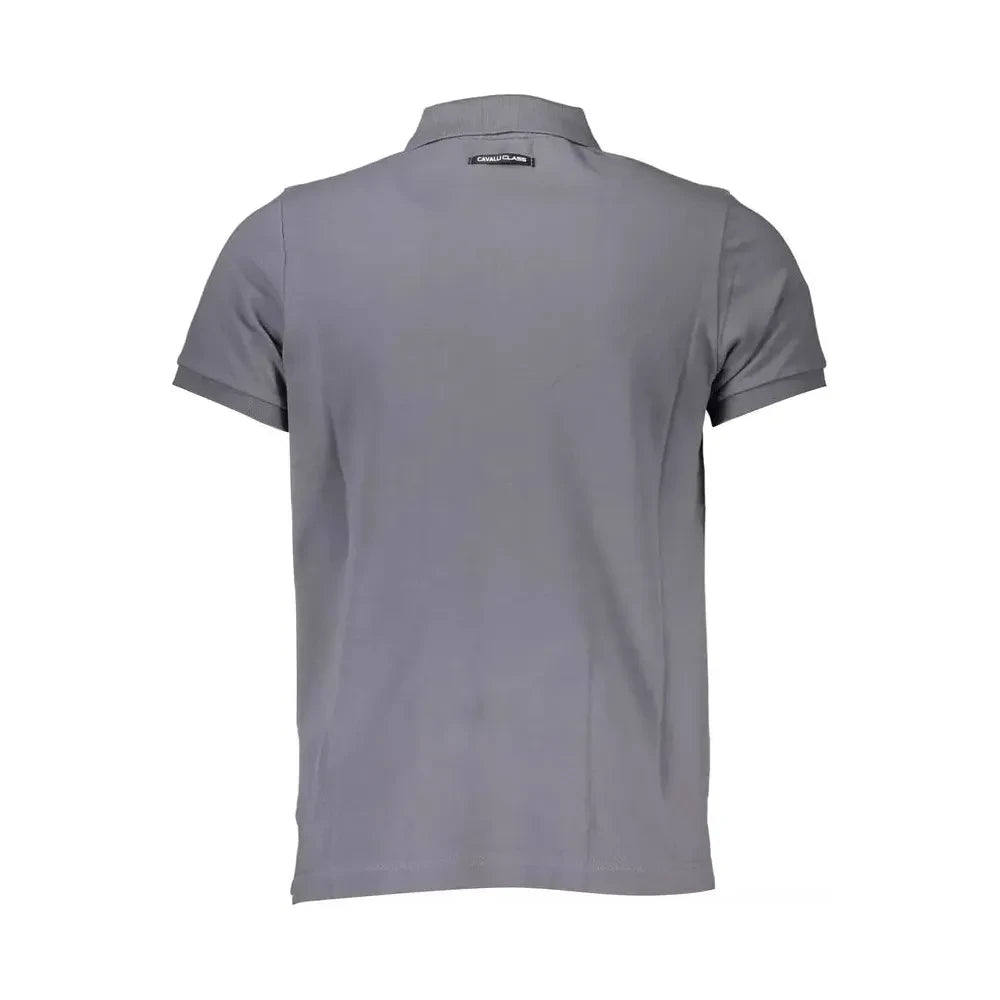 Sleek Gray Cotton Polo with Classic Print