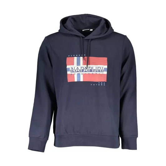 Blue Cotton Hooded Sweatshirt with Logo Print Napapijri