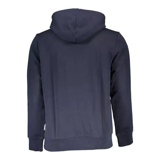 Blue Cotton Hooded Sweatshirt with Logo Print