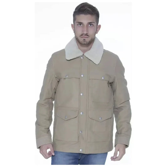 Beige Long-Sleeve Cotton Jacket with Pockets